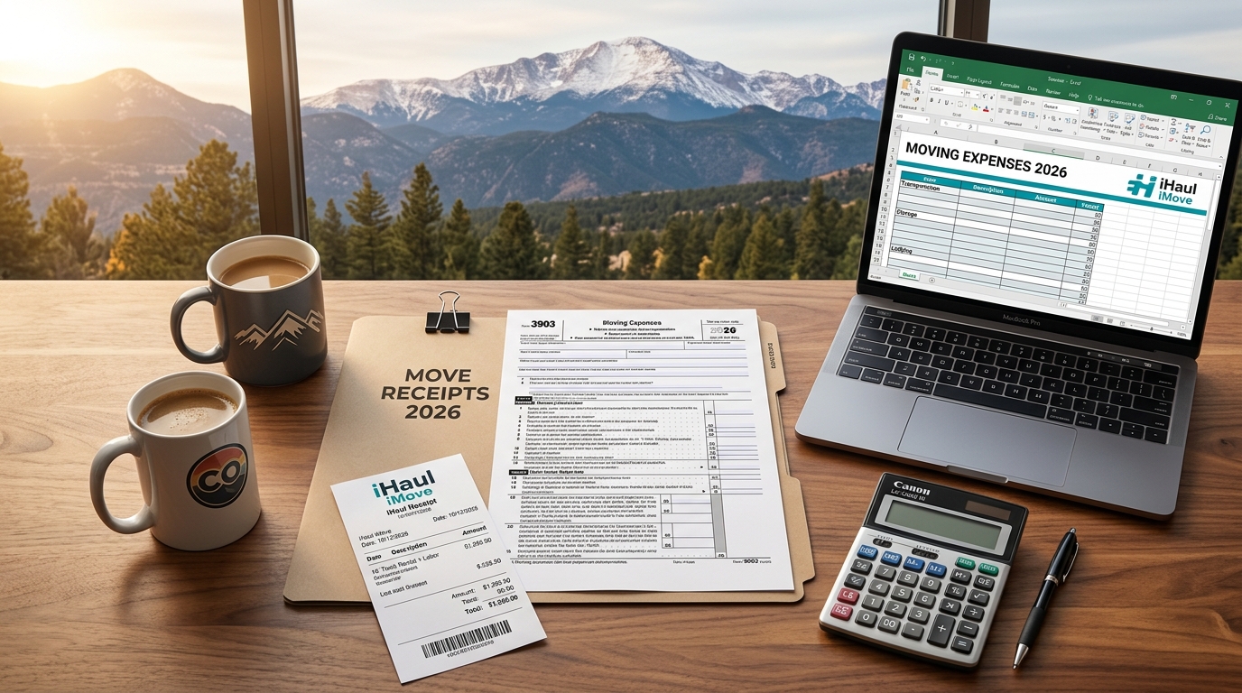 Person organizing moving receipts and tax paperwork for Colorado moving expense deduction
