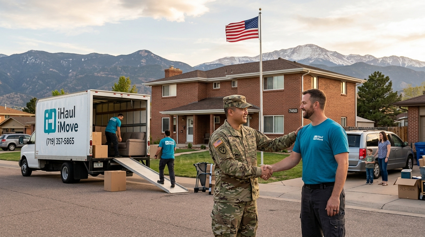 Military family receiving help from professional movers during a PCS relocation to Colorado Springs