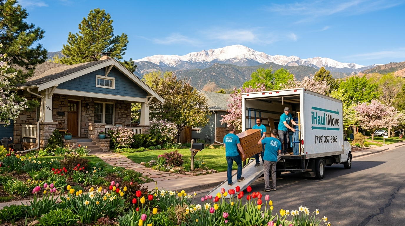 Colorado Springs neighborhood in spring with Pikes Peak in the background